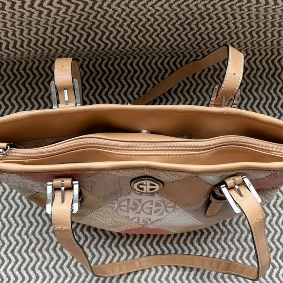 Giana Bernini Patchwork Multi - Color Leather Women's Purse HandBag Brown Beige - Picture 4 of 10